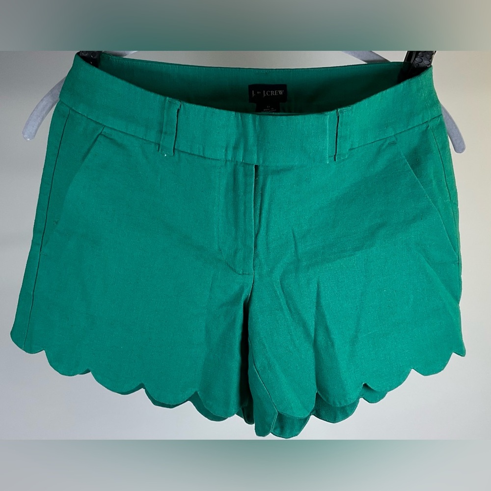 J. Crew High Waist Green Scalloped Hem Shorts